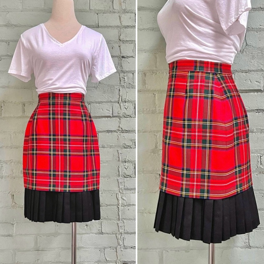 65. Vintage Red and Black Plaid Pencil Skirt